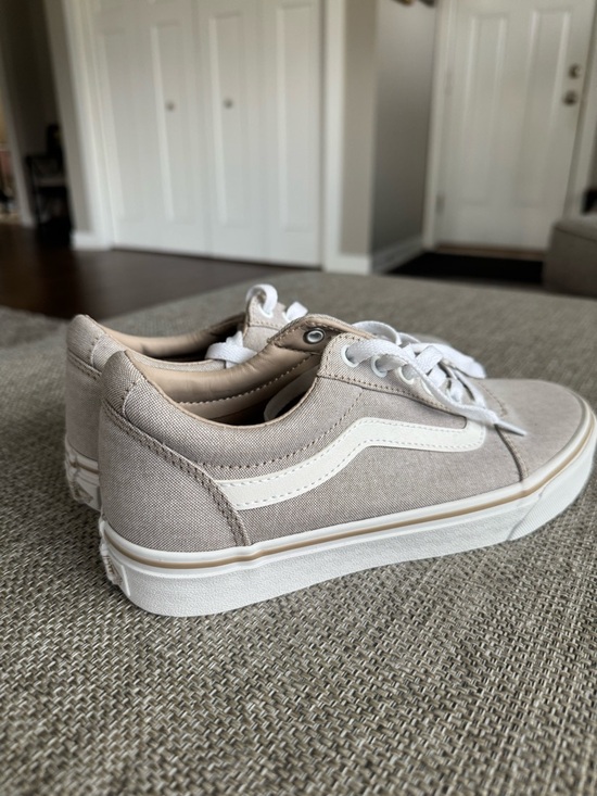 Vans Shoes - Vans Canvas Low-Top Sneakers with White Stripe - Neutral Beige